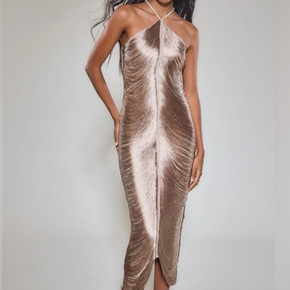 Rare London Metallic Brown Halter Midi Dress US Size 8, UK Size 12